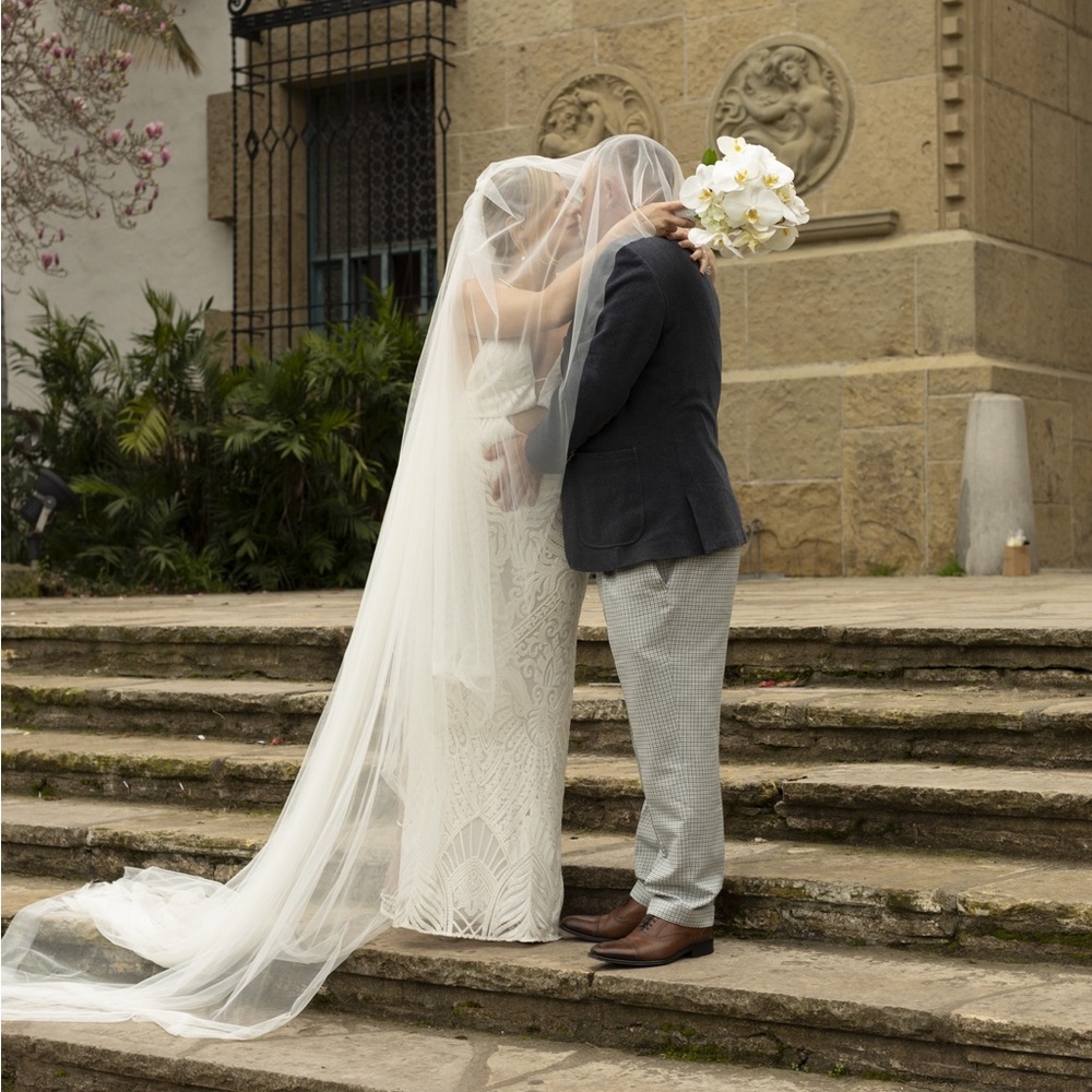 Daphne Newman Silk Tulle Wedding Veil & Blusher Cathedral Length